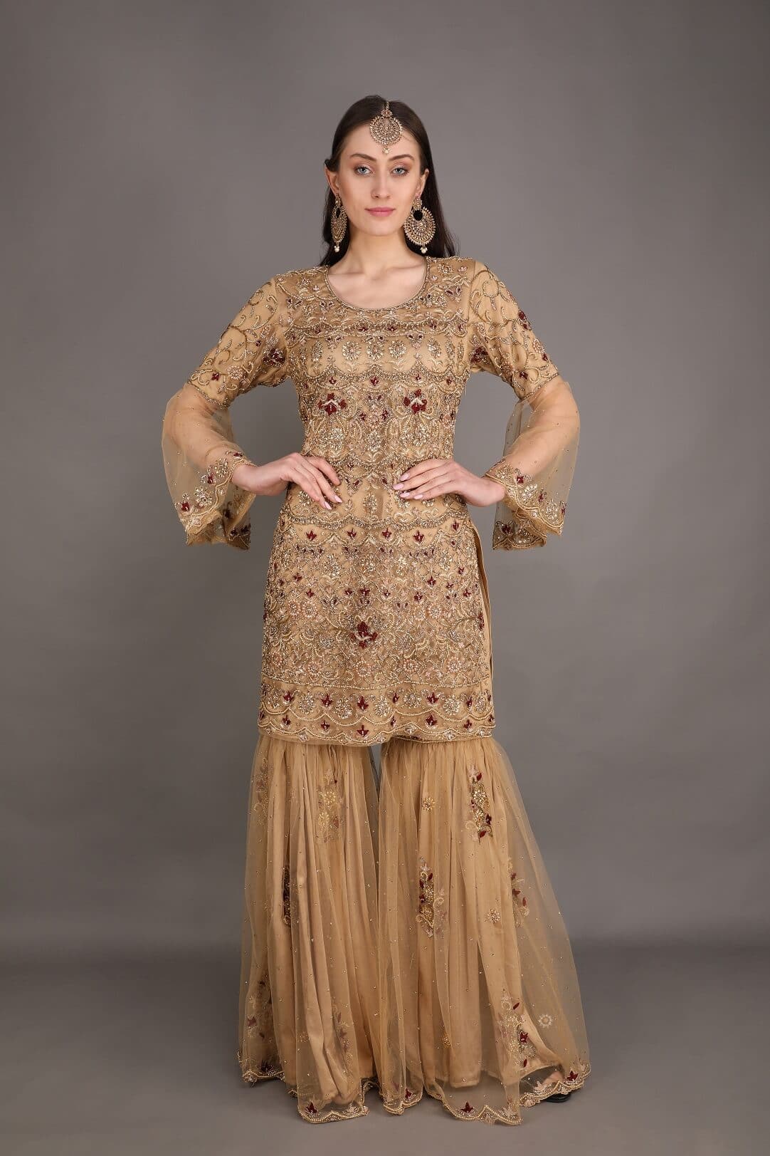 Golden floral gharara
