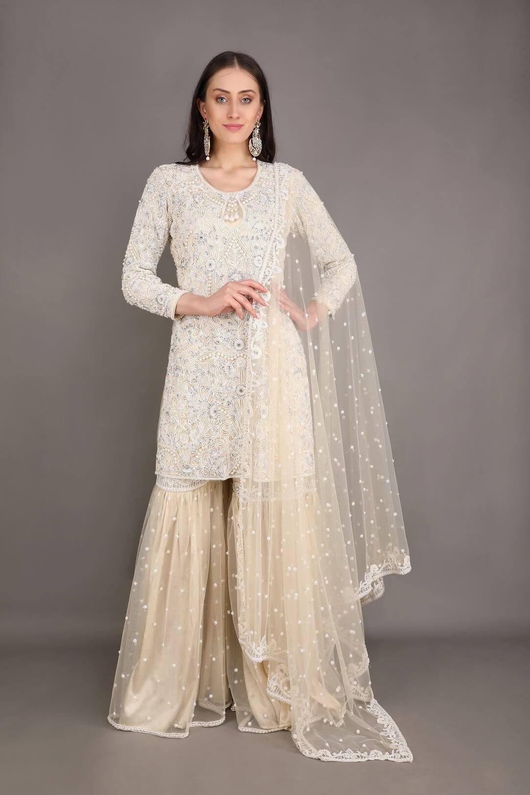 Off-white pearl gharara