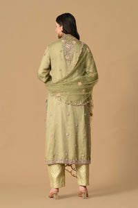Olive Green Jacket Kameez with Trouser