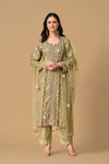 Olive Green Jacket Kameez with Trouser