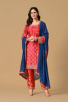 Pink Blue Kameez Trouser with Dupatta