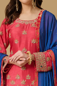 Pink Blue Kameez Trouser with Dupatta