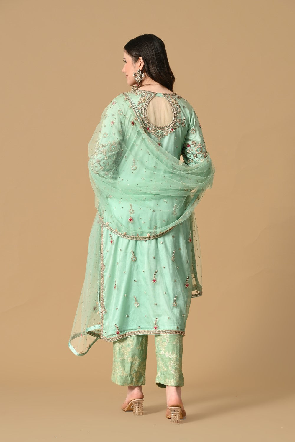 Sea Green Jacket Kameez with Trouser