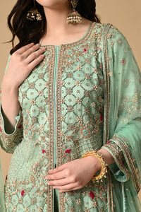 Sea Green Jacket Kameez with Trouser