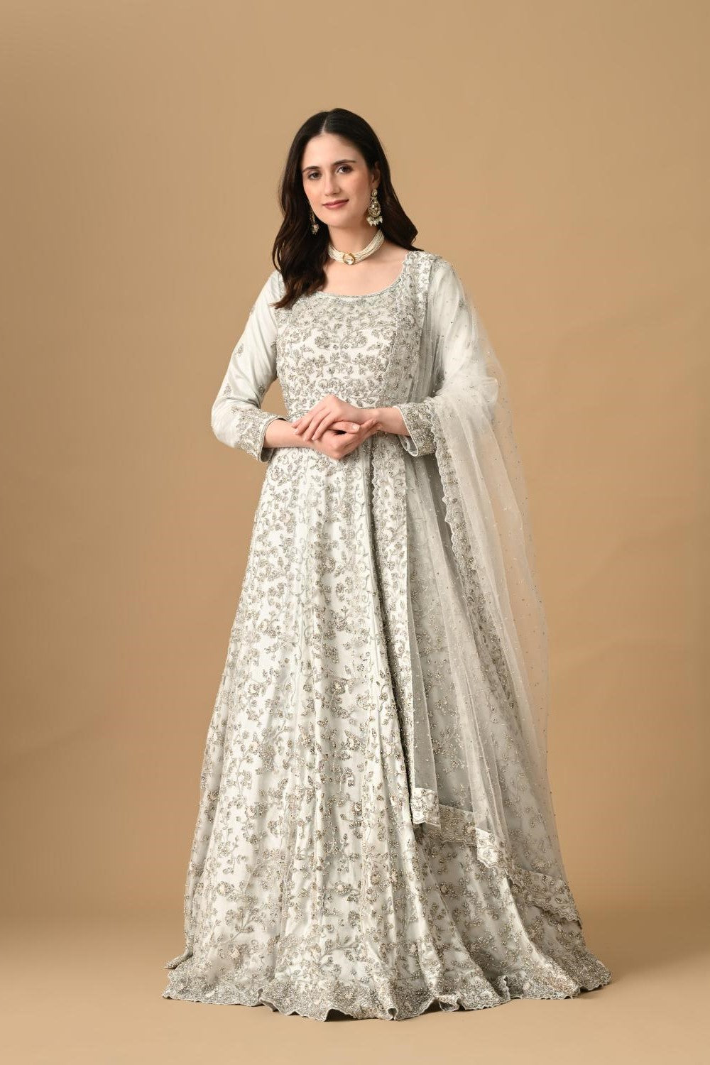 Grey Gown with Dupatta