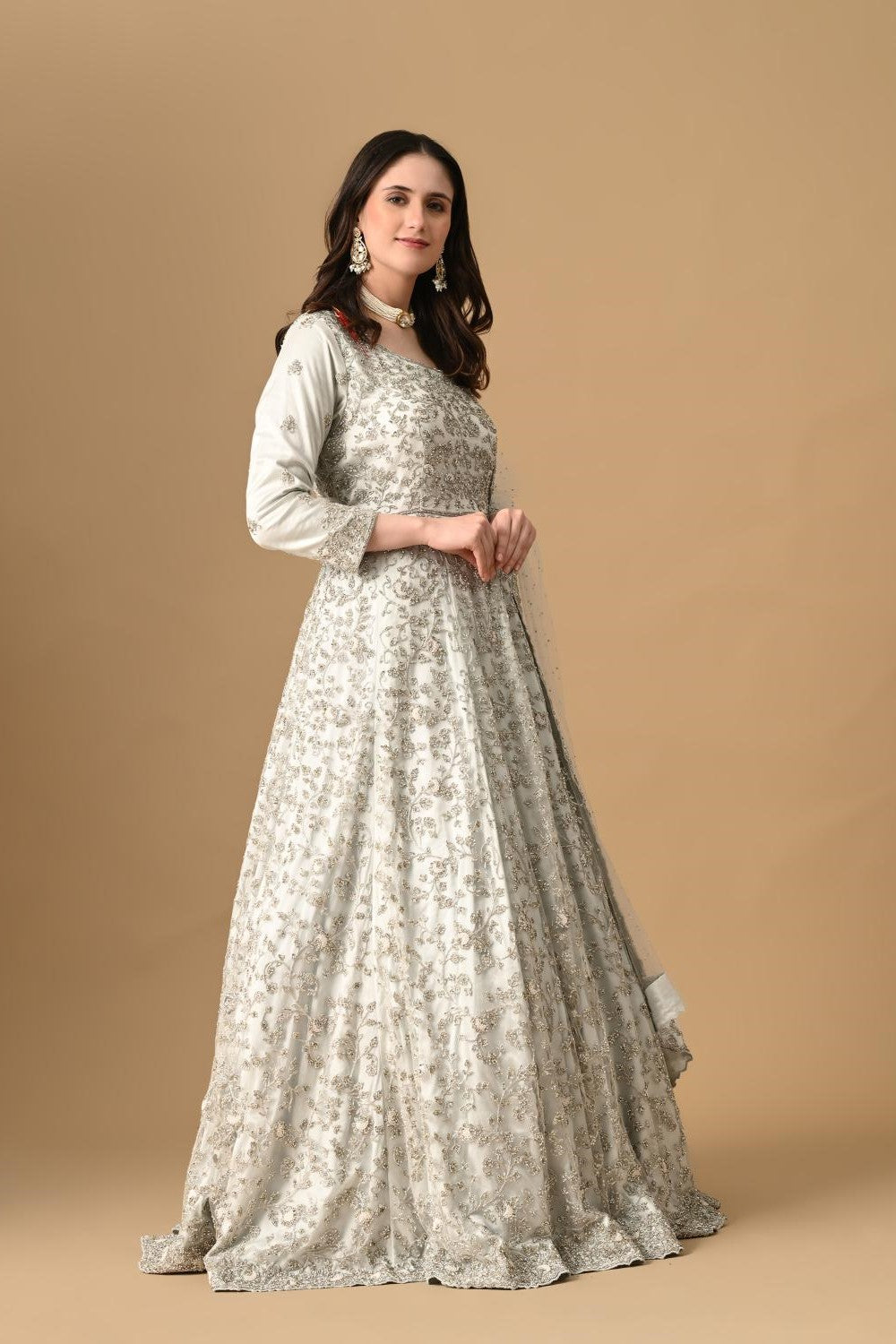 Grey Gown with Dupatta