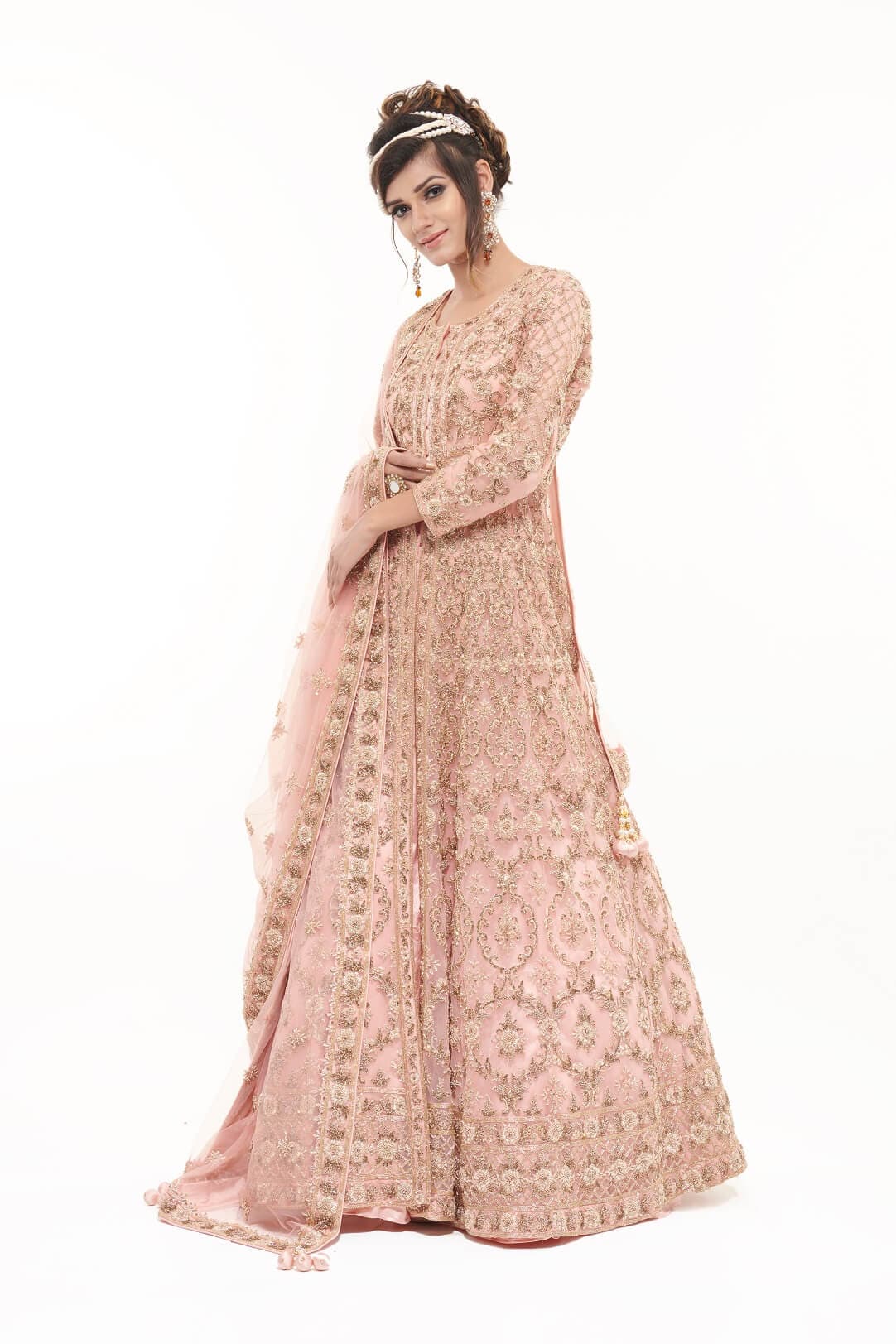 Peach jacket styled lehenga