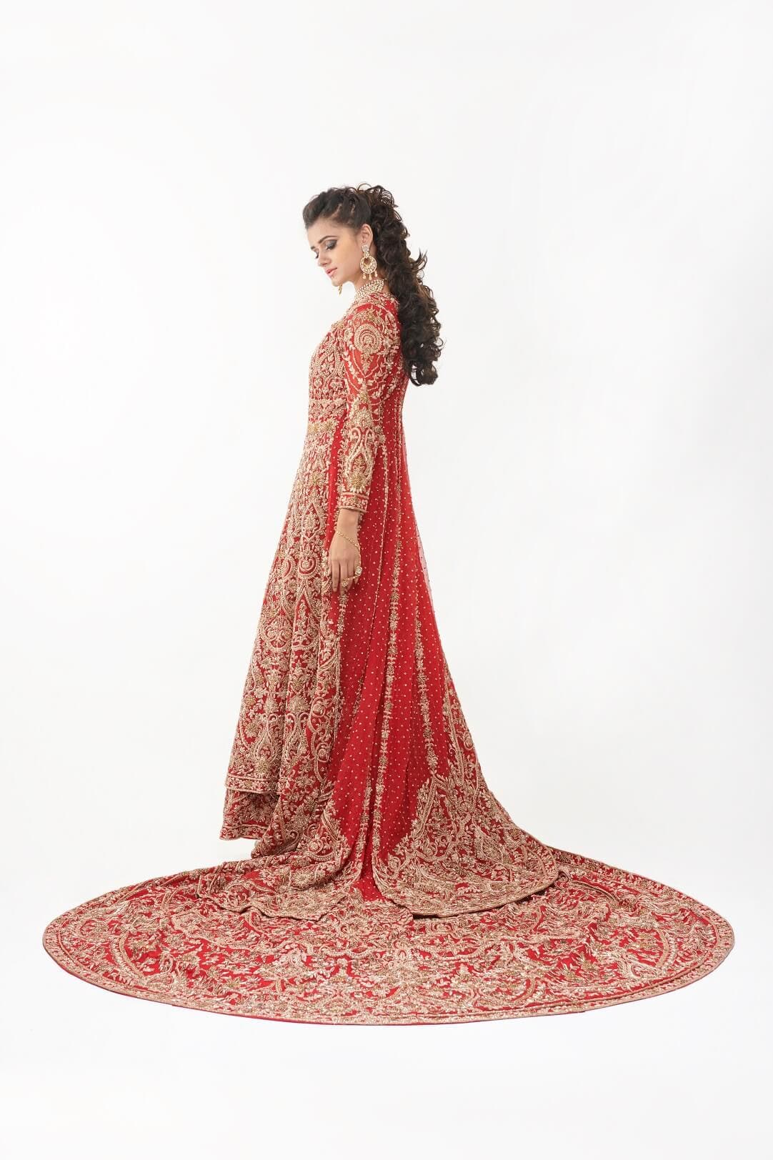 Red Bridal Back Slit Gown Trail