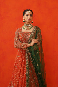 Rust Orange Anarkali with Green Dupatta