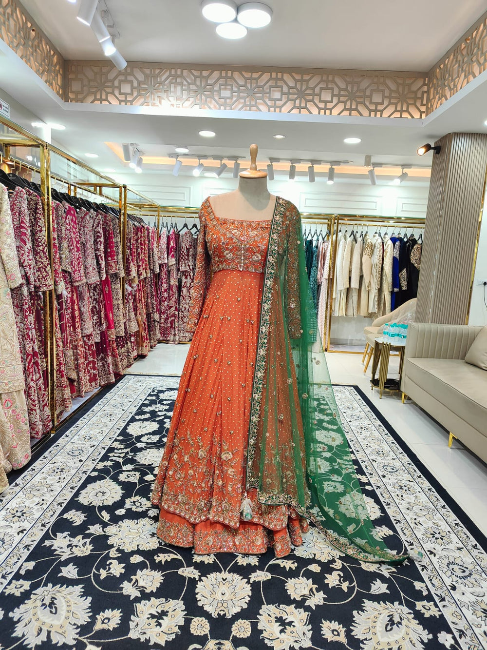 Rust Anarkali Lehenga With Dupatta