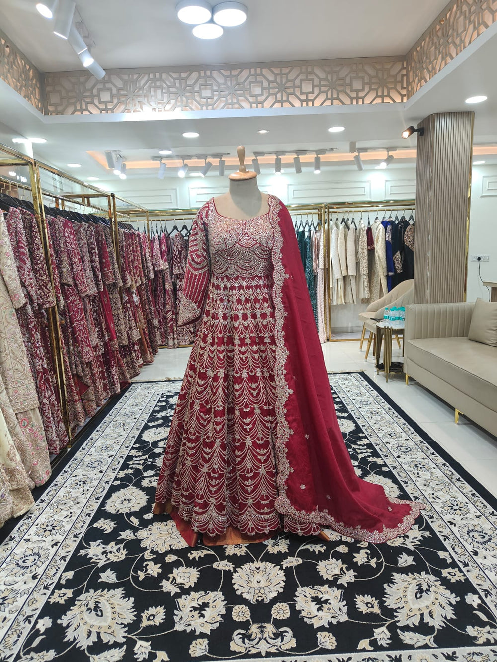 Red dori work Anarkali Lehenga