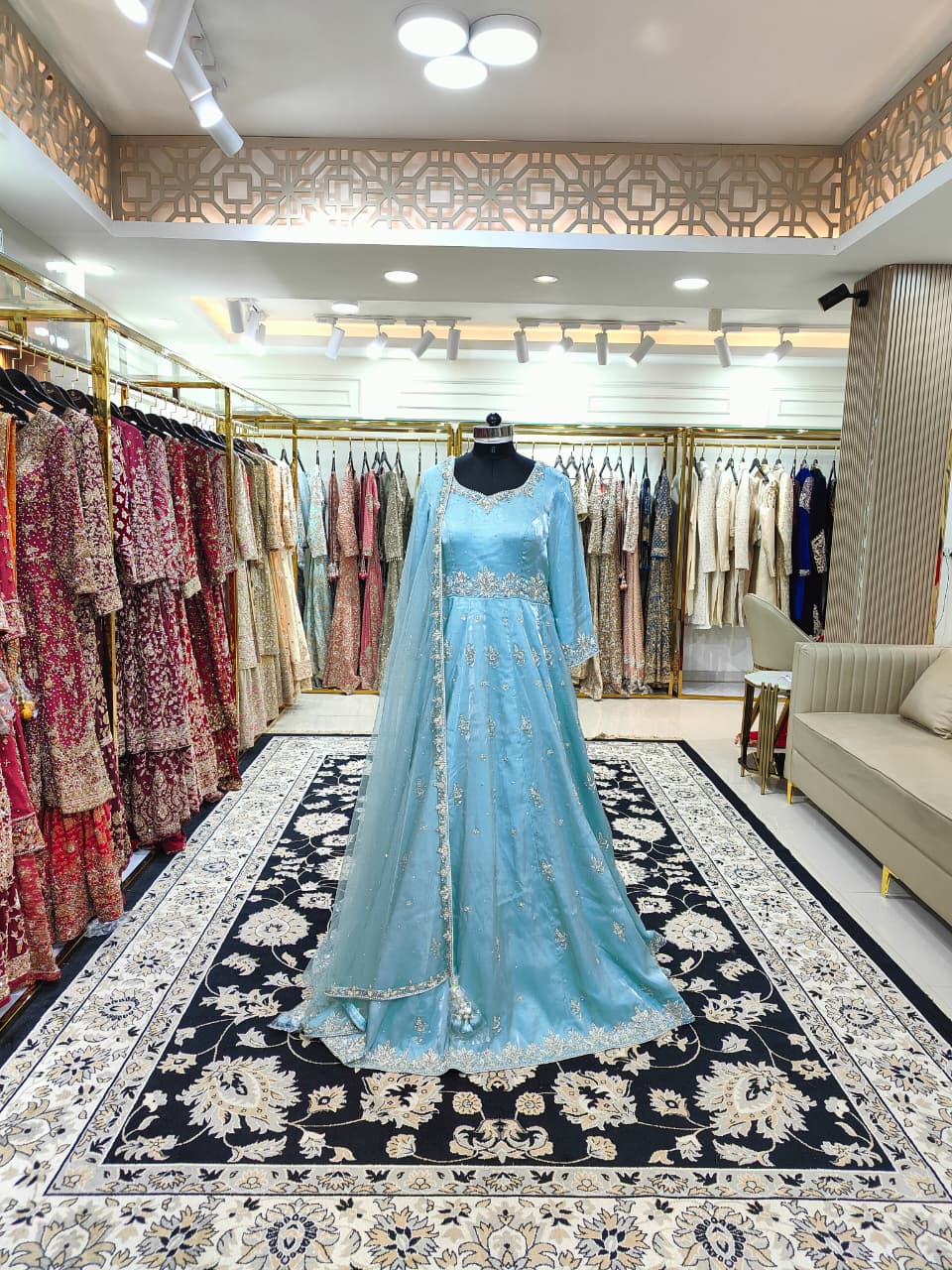 Sky Blue Anarkali With Dupatta