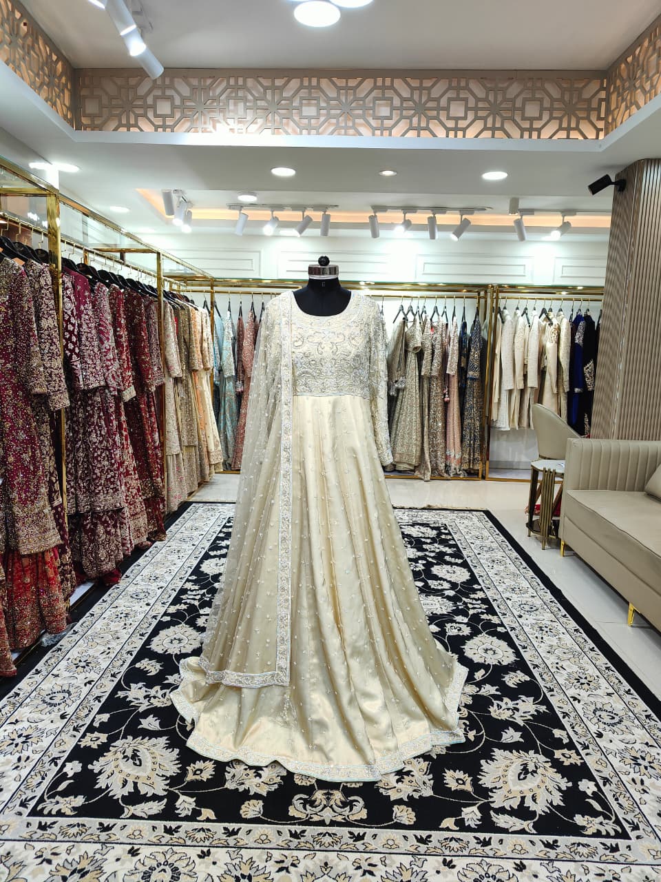 Ivory Shimmer Anarkali With Dupatta