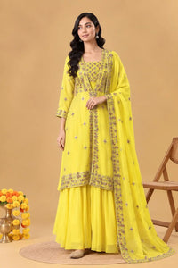 Yellow Kameez Sharara and Dupatta