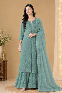 Sage Green Kameez Plazo and Dupatta