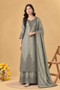 Grey Kameez, Pant and Dupatta