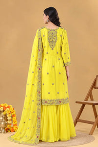 Yellow Kameez Sharara and Dupatta