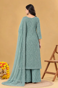 Sage Green Kameez Plazo and Dupatta
