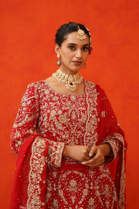 Red Kameez Lehenga with Trail