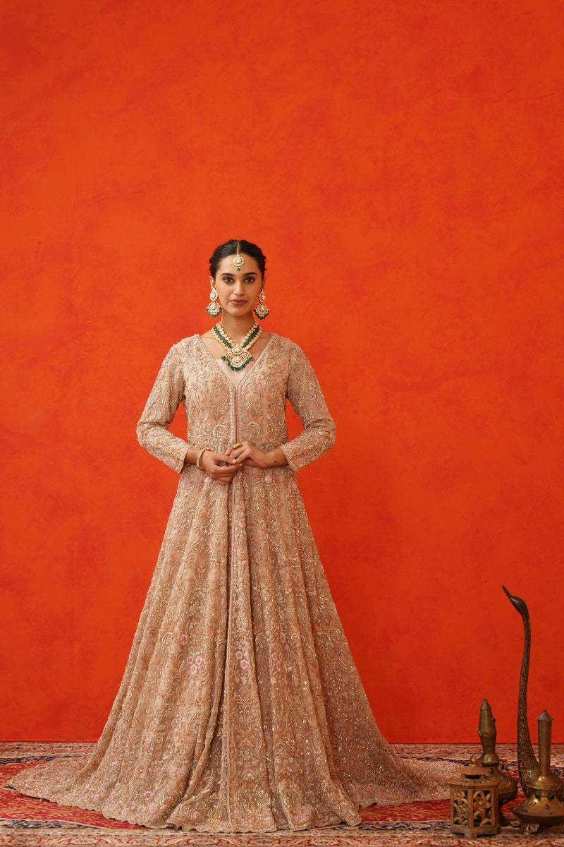Peach Jacket Trail with Lehenga