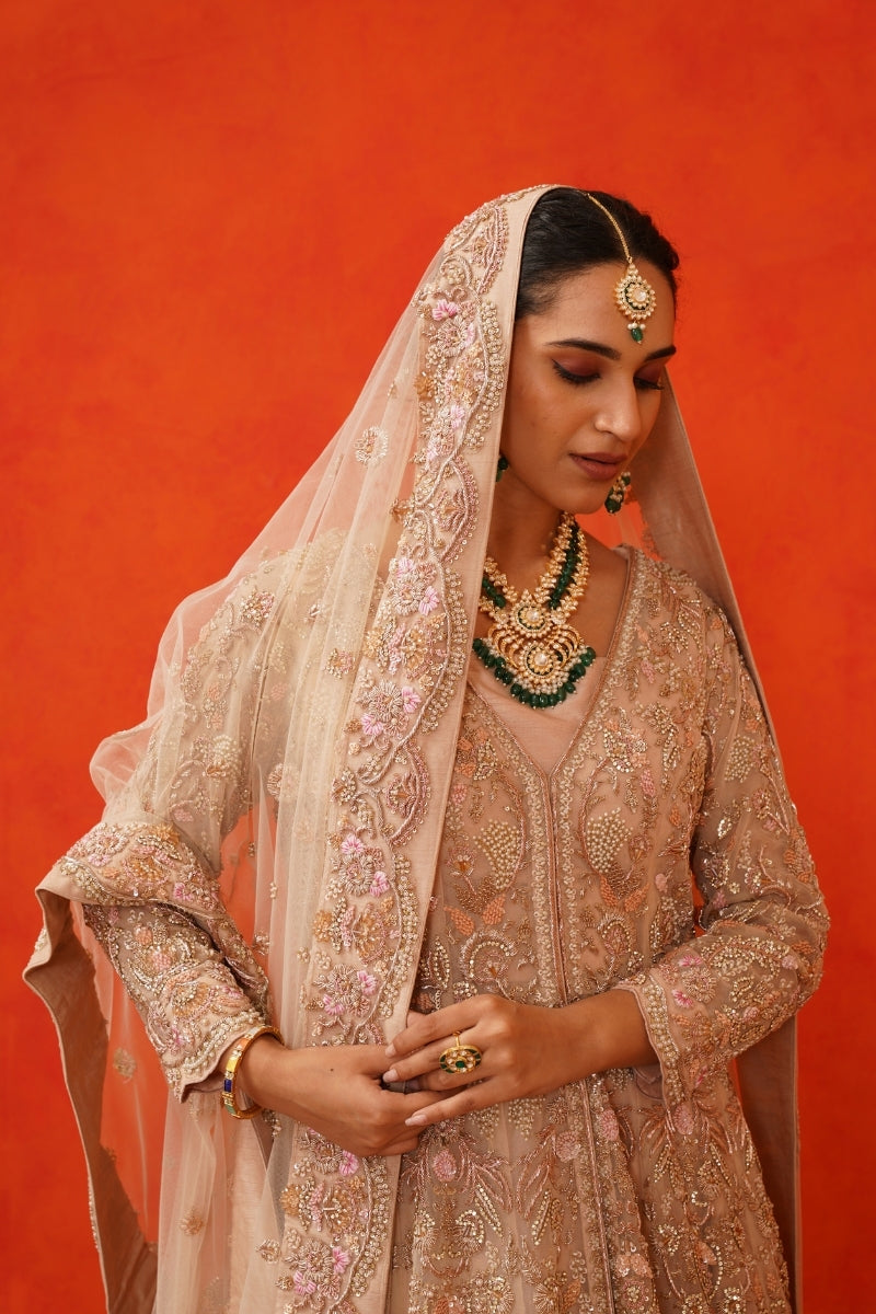 Peach Jacket Trail with Lehenga