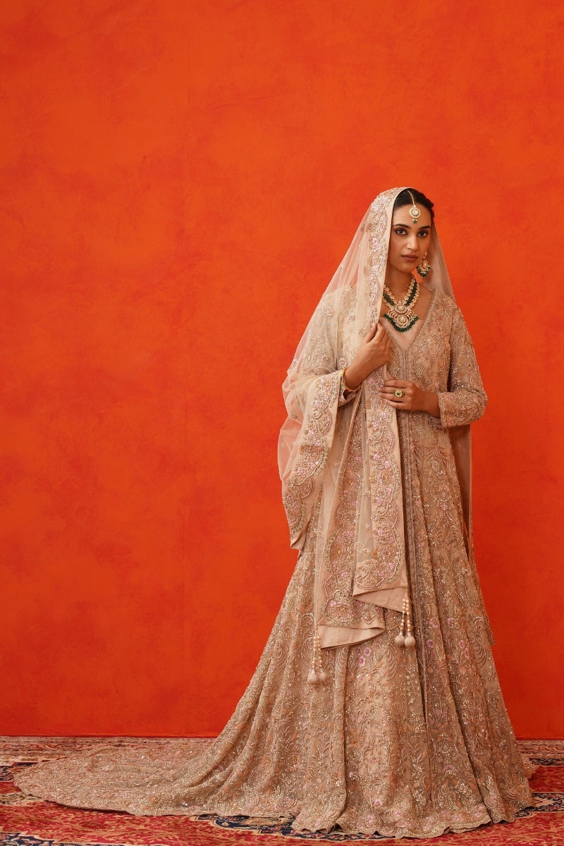 Peach Jacket Trail with Lehenga