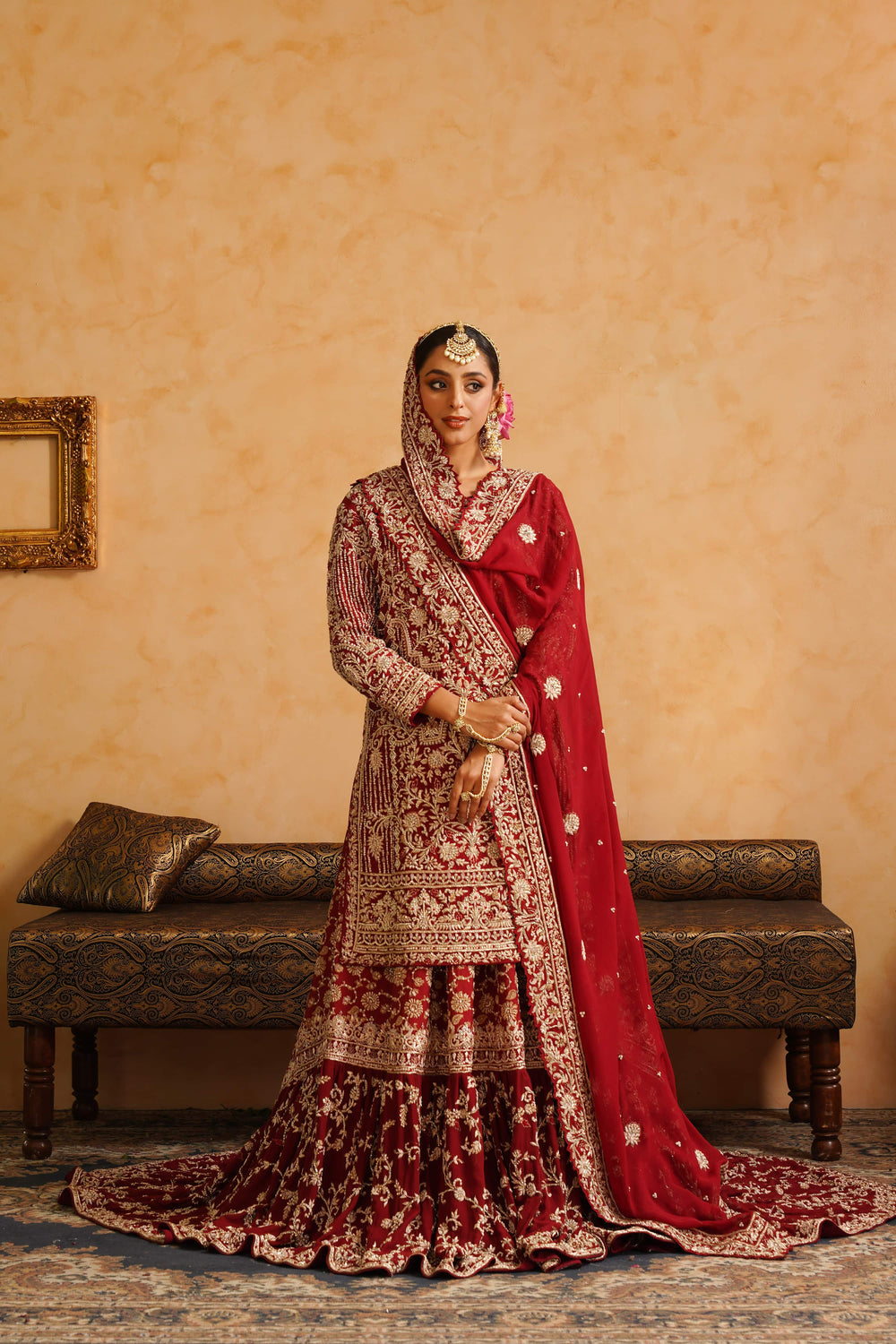 Maroon Farshi Gharara Kameez Dupatta Set