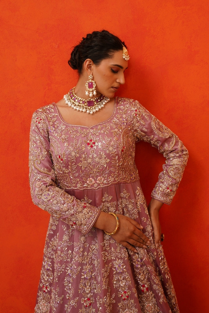 Lavender Double Layer Anarkali with Lehenga