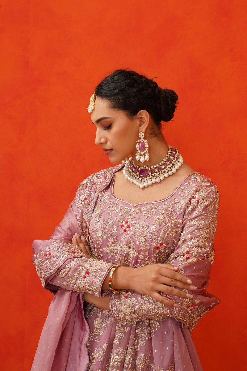 Lavender Double Layer Anarkali with Lehenga