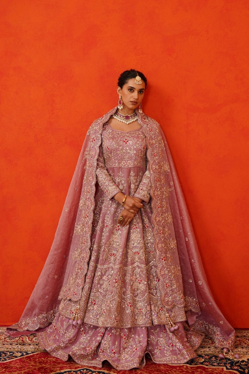 Lavender Double Layer Anarkali with Lehenga